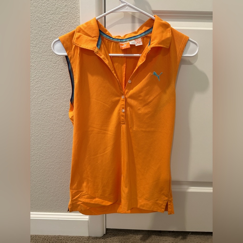 Puma Orange Sleeveless Golf Polo Shirt
